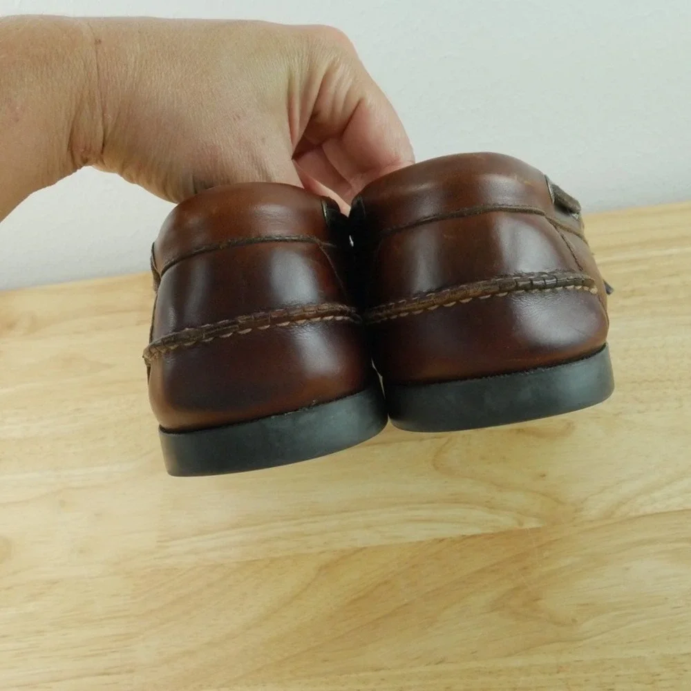 LL Bean Mens Brown Leather Boat Shoes Moc Toe Loafers Size 12 D Heritage Preppy